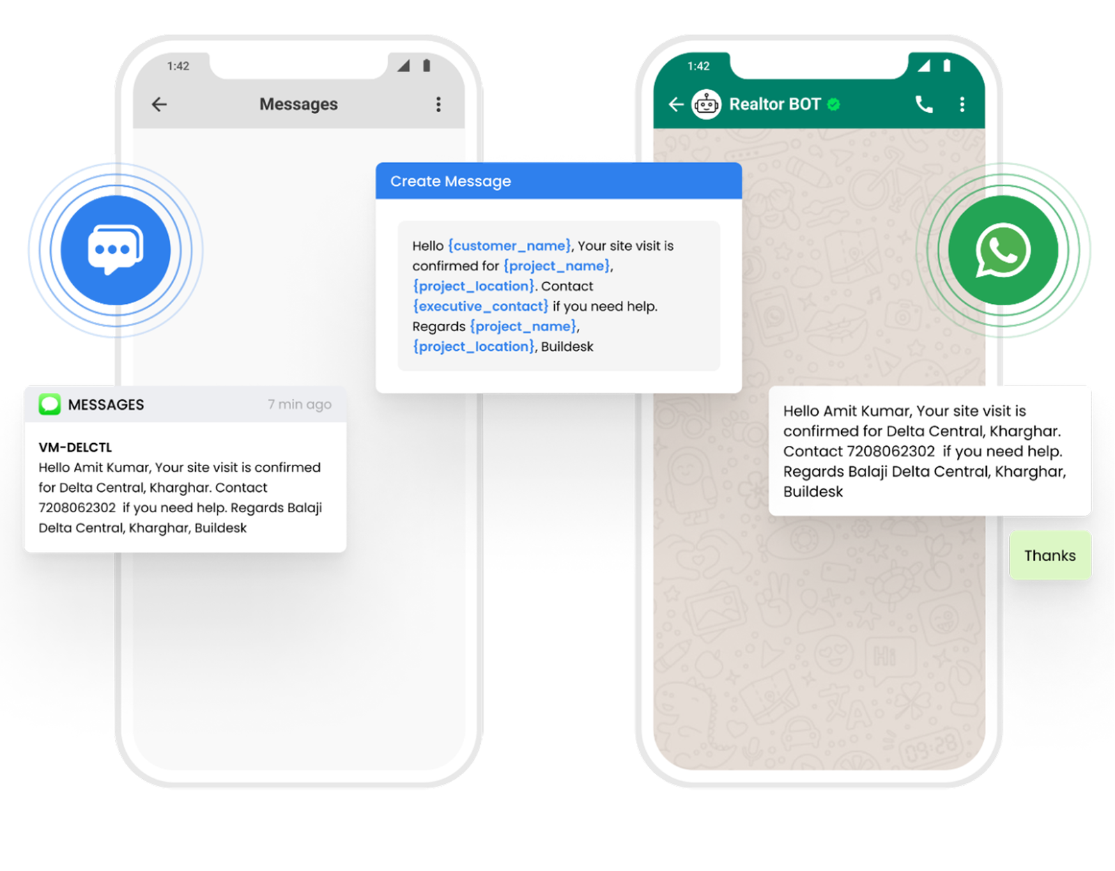 Automated WhatsApp and SMS messages to real estate leads in Buildesk CRM