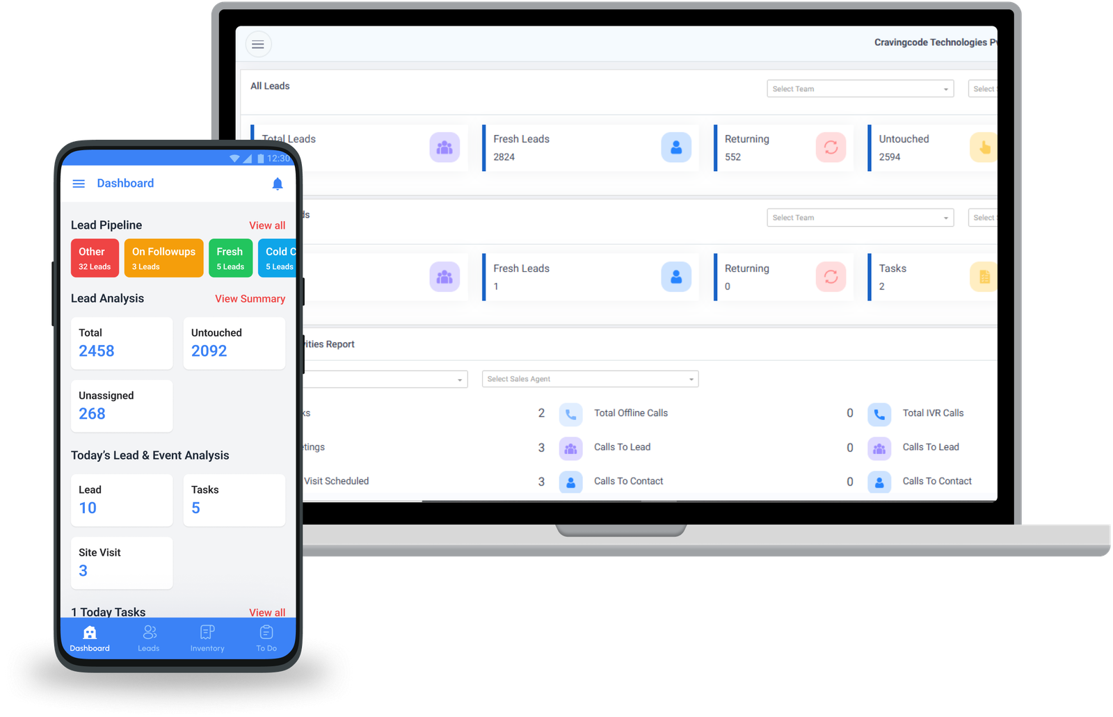 Buildesk CRM real estate sales dashboard on desktop and mobile