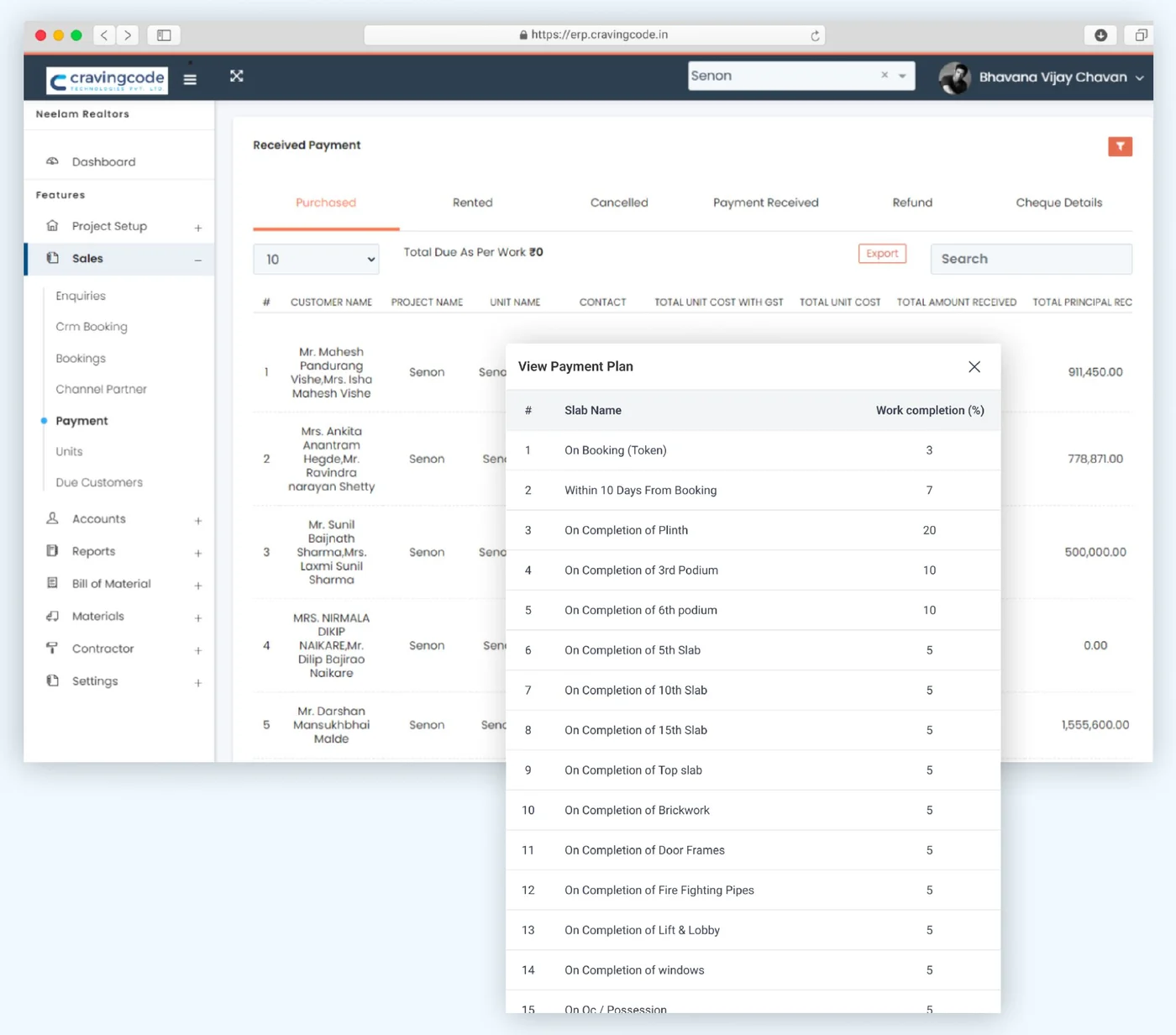 Dynamic payment plan with milestone-based slabs in Buildesk Post Sales CRM